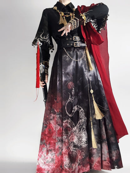 ファイヤーチャイナロングコート＋トップス＋ロングスカート