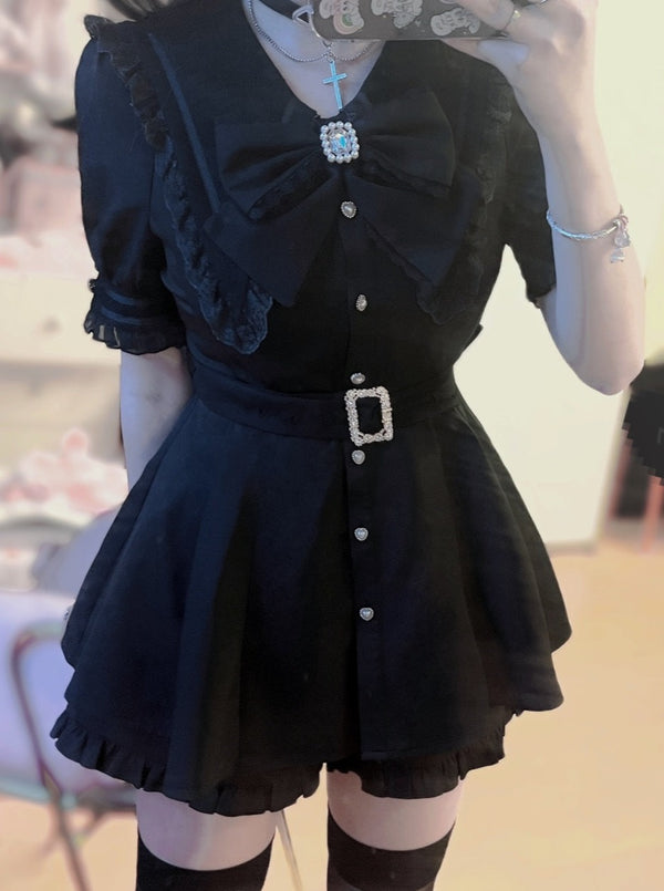 Ribbon Puff Sleeve Top + Ruffle Pants