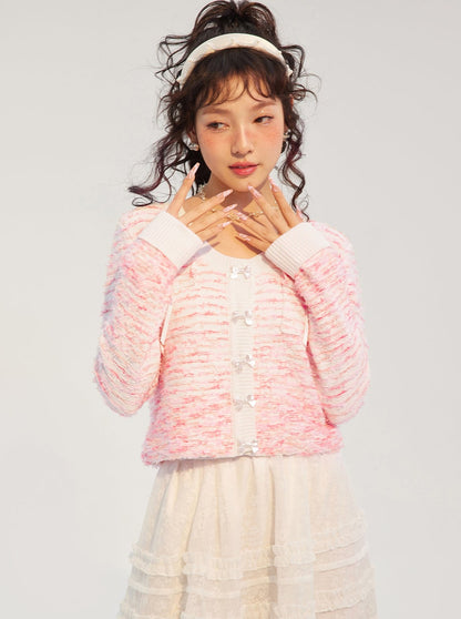 Gradient Pink Knit Cardigan