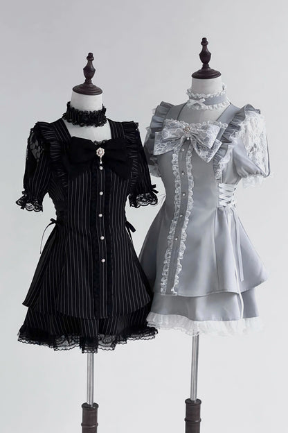 Mine striped lace puff sleeve top + short skirt