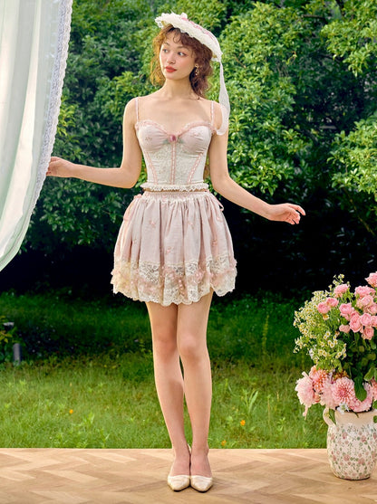 Sweet Waltz Flower Camisole With 2-Way Fishbone Skirt