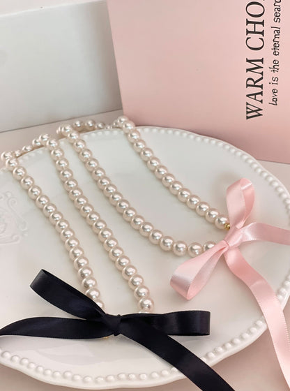 Ribbon pearl necklace