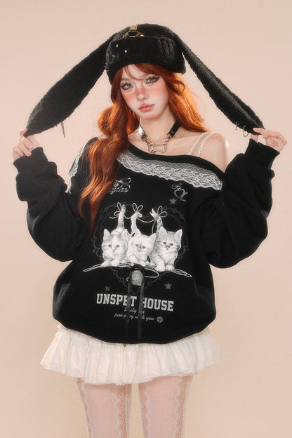 Lace -off -choru loose sweatshirt