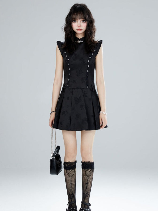 Offre limitée à 95 % 11SH97 Nouvelle robe chinoise modifiée Femmes Summer Butterfly Slim Functional Style Short Little Black Dress