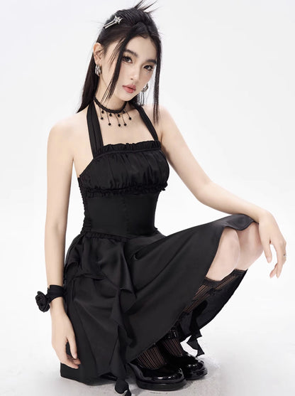 Halter neck Black Elegal Taletical Arade Dress