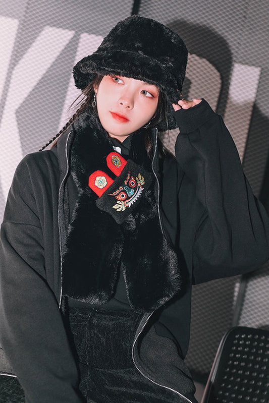 Odd house rabbit fur warm hat women's winter cold protection ear protection plush cotton hat retro thickened bucket hat shows small face