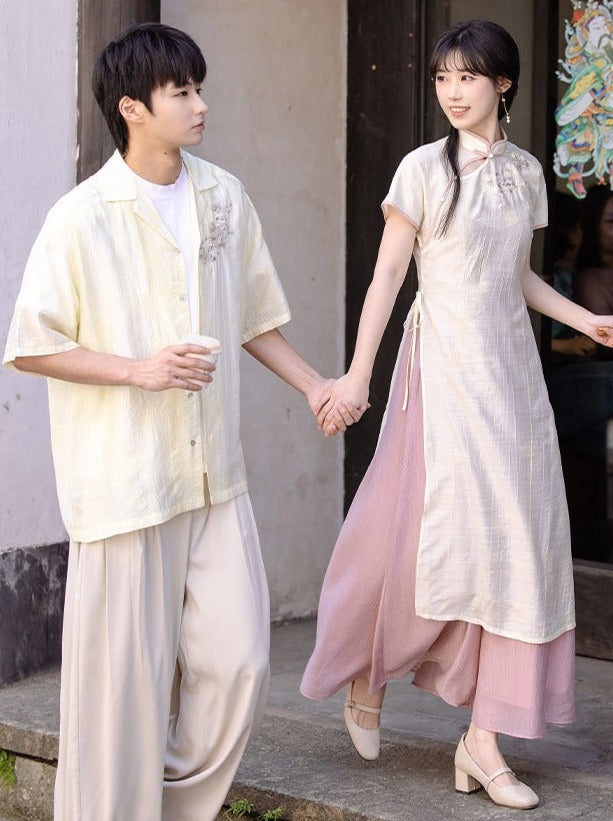 Chuan Dai time : drinking mountain moon new Chinese cheongsam skirt shirt couple dress summer light national style suit