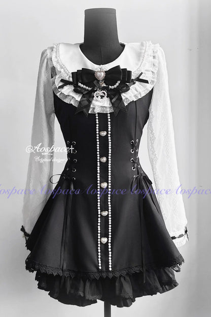 Lace Pearl Collar Long-Sleeve Set