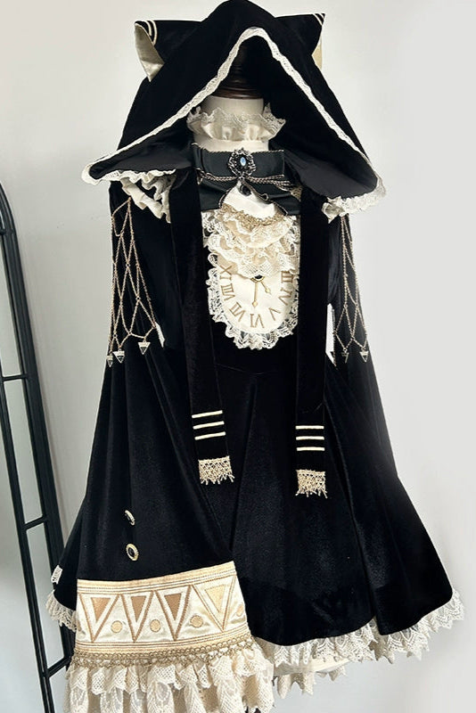 黒猫フリルクロックロリータドレス+パンプキンパンツ