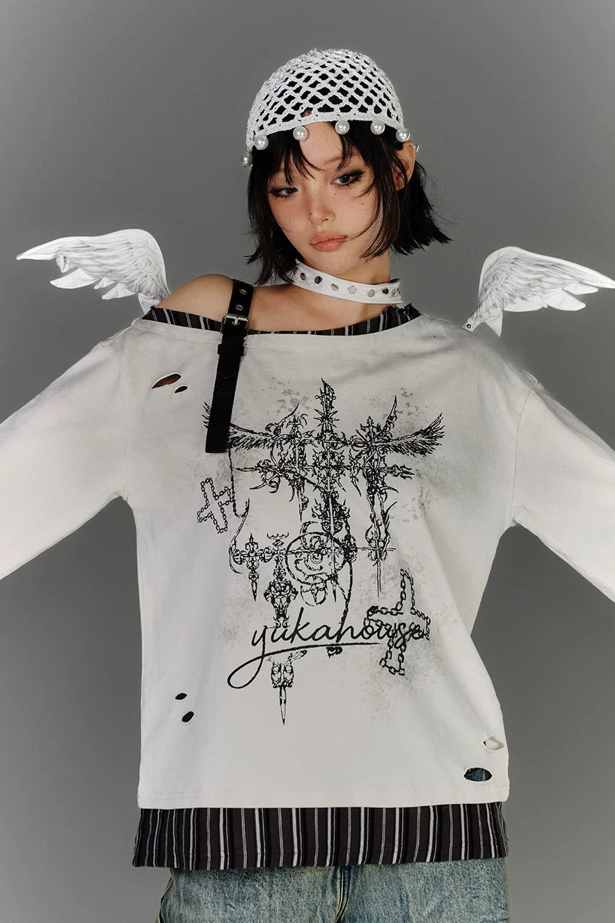 サブカルチャーワンショルダールーズトップス