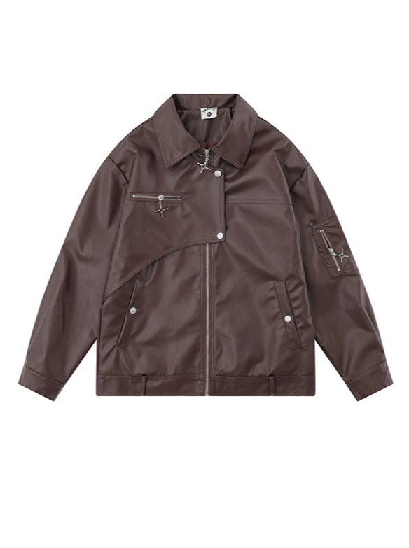 アメリカンレトロマルチボタンデザインレザージャケット