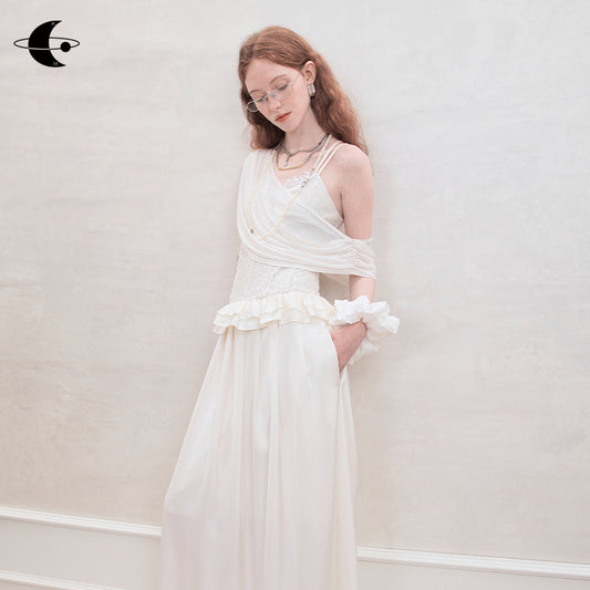 サマーアセテートレースロングドレス