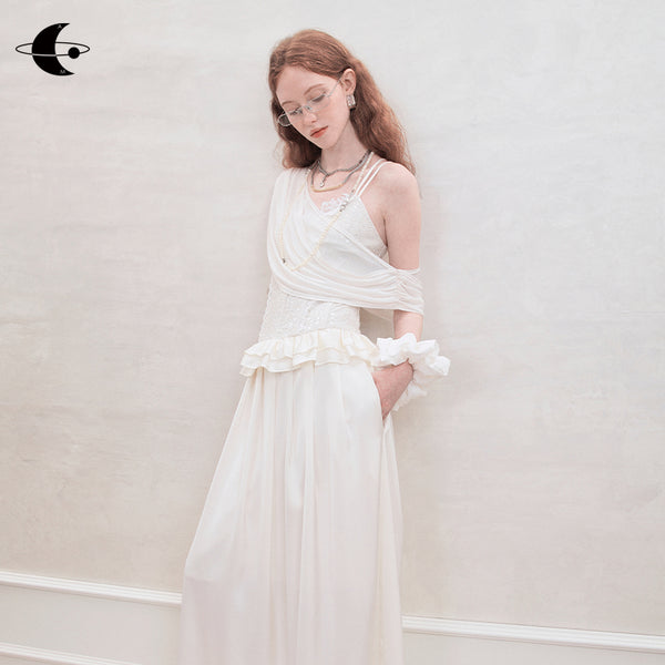 サマーアセテートレースロングドレス