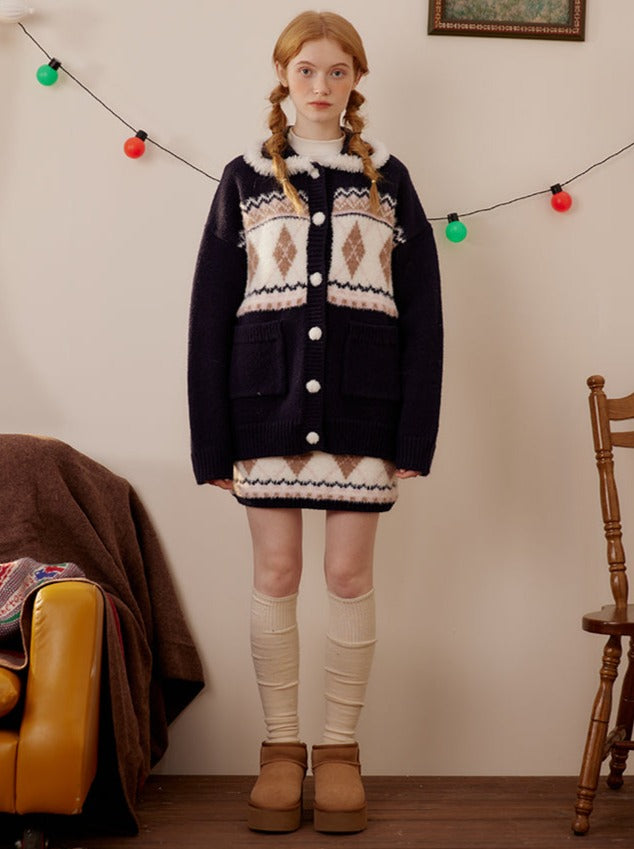 Argyle Knit Cardigan + Argyle Knit Skirt