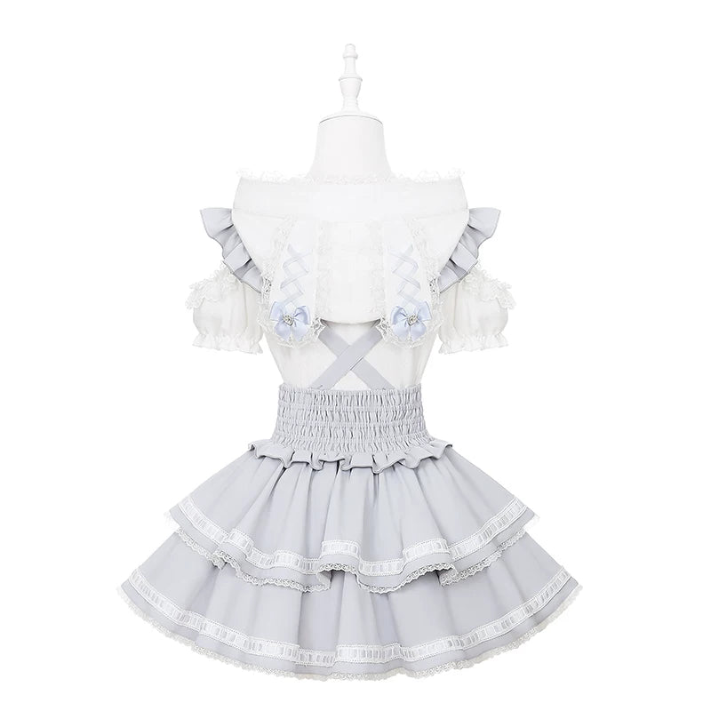 [Pre-Order] Angelcore Off-Shoulder Top + Tiered Skirt