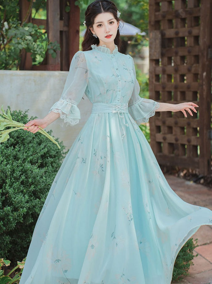 Retro Flower Stand Collar Dress – Belchic
