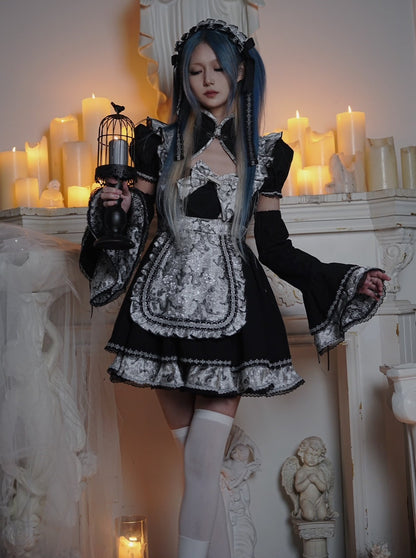 Silver Dragon Maid Gothic Dress + Apron + Arm Covers