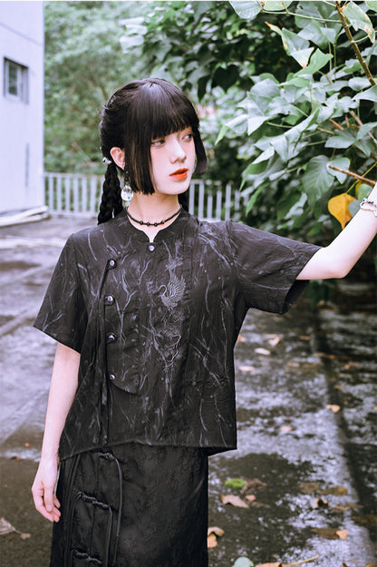 Retro China Tassel Stand Collar Shirt