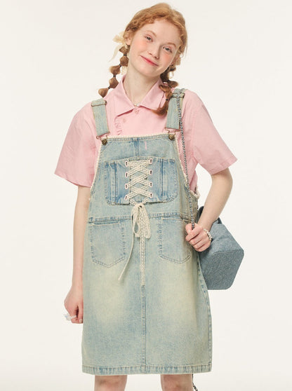 Denim Loose Suspender Skirt