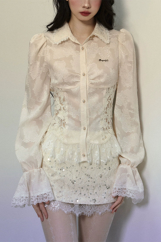 Flower Haratake French Lace Shirt