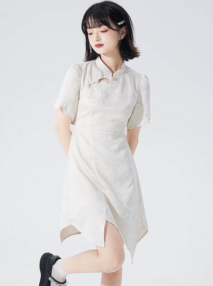 Asymmetric China Summer White Dress