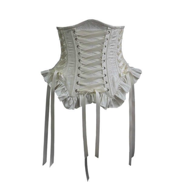 【1月29日予約締切】ブラックホワイトゴシックジャカードレースアップコルセット＋ドロストフリルスカート