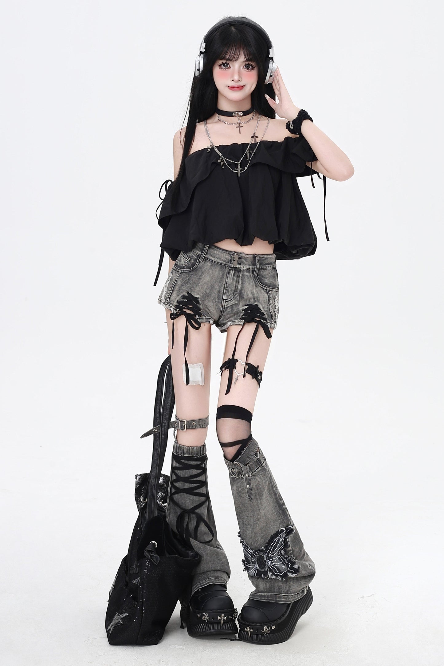 3-Style One-Shoulder Drawstring Top & Skirt