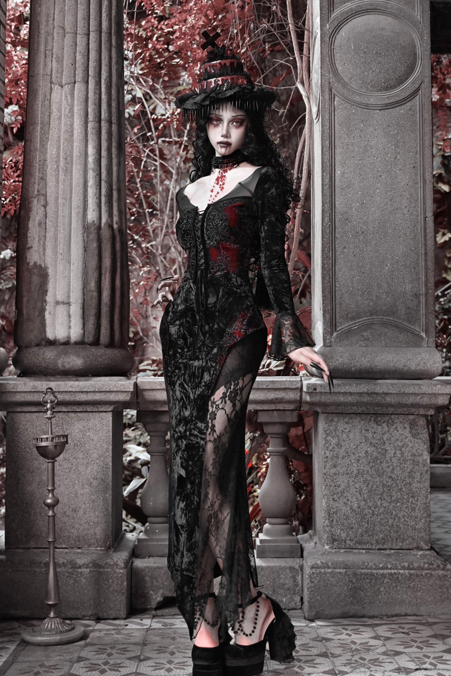 Blood Peak Gothic Dark Velvet Long Dress