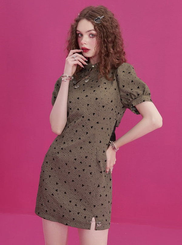 Ribbon Design Textured Chinese Dress