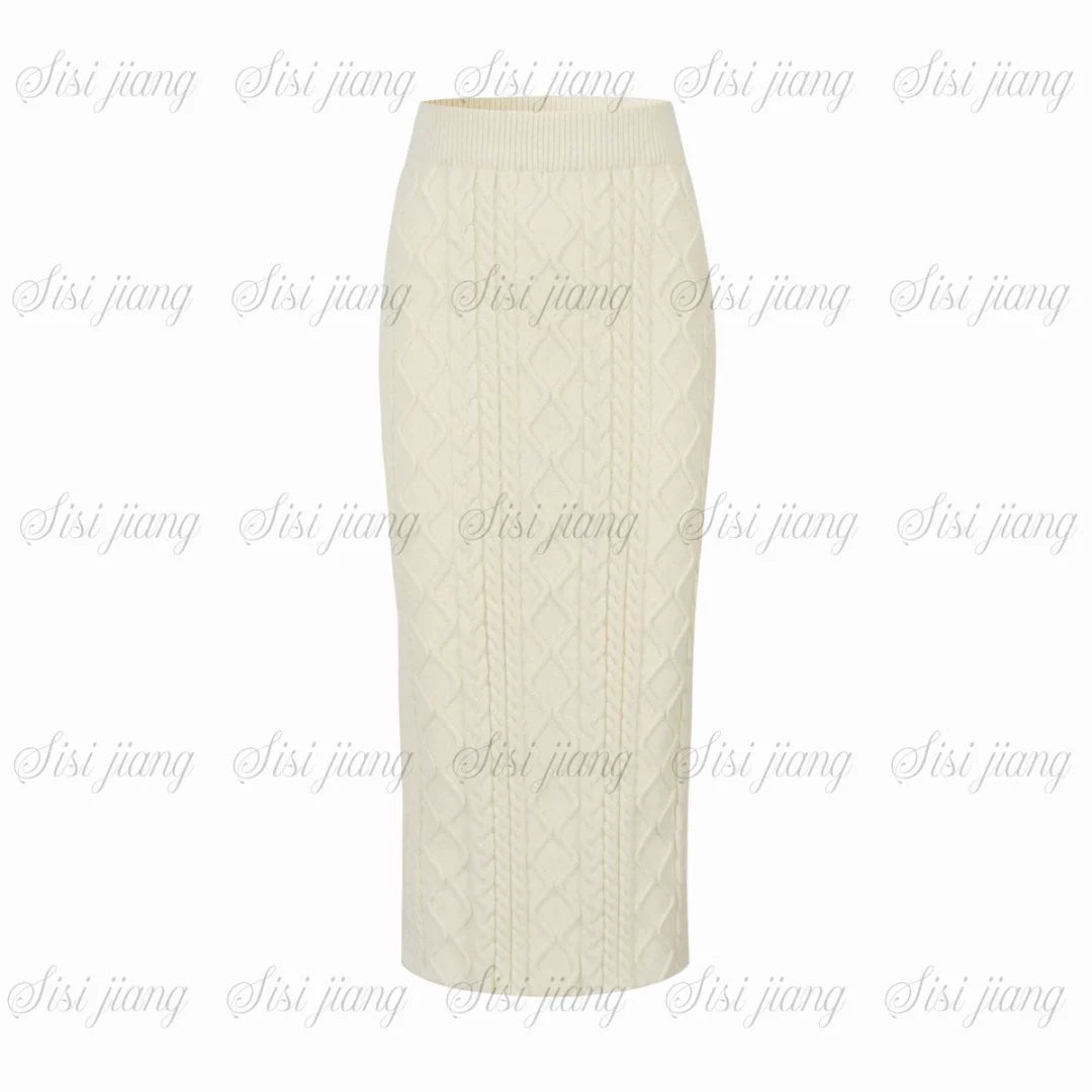 Fox Fur Trim Cape Sweater + Twisted Knit Bodycon Skirt