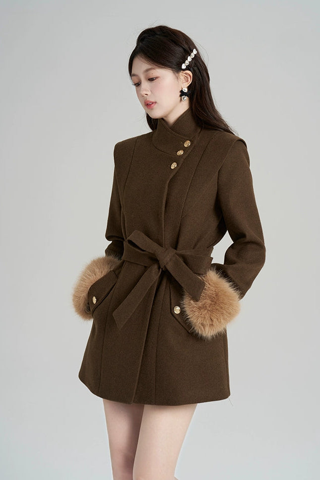 レトロウールンスタンドアップカラーコート