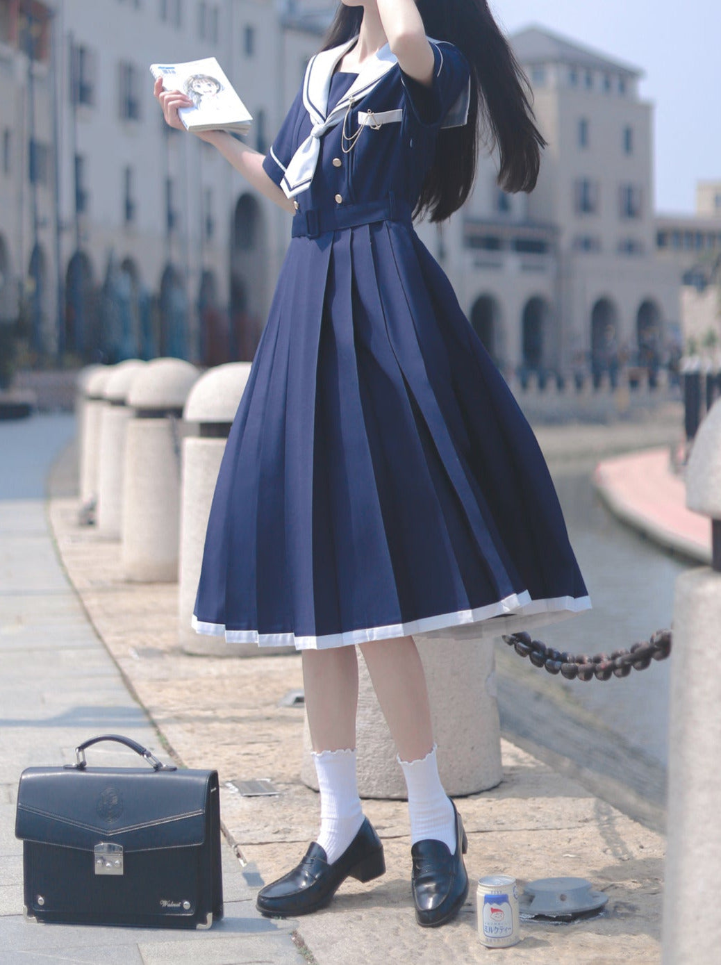 College Style Sailor Collar Pleated Dress