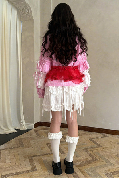 Camisa de patchwork con cuadrícula rosa muñeca
