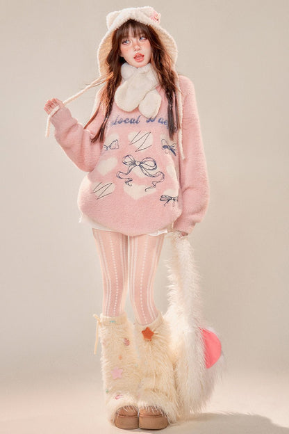 Sweet Heart Pink Sea Hose Horse Hair Sweater