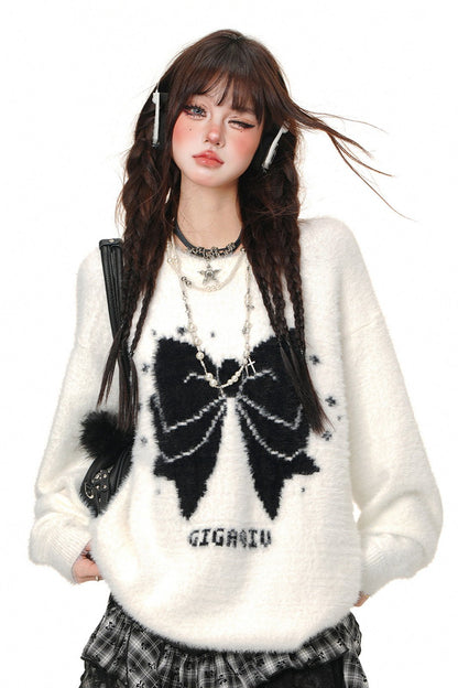 Soft Bow Imitation Mink Sweater