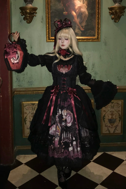 【7月26日予約締切】眠れる森の美女シリーズブラック/レッドゴシック棺型リボンバッグ