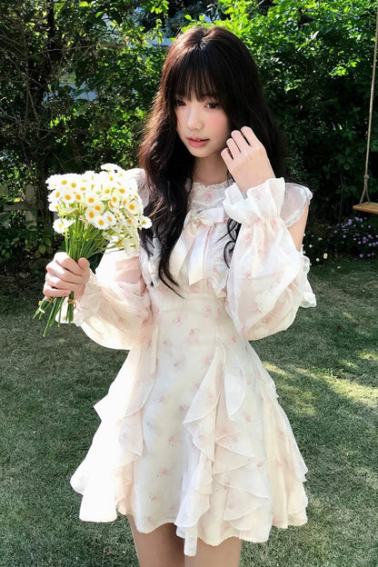 甜美碎花雪纺连衣裙