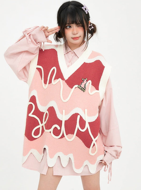 Colorful Striped Design V-Neck Knit Sweater Vest