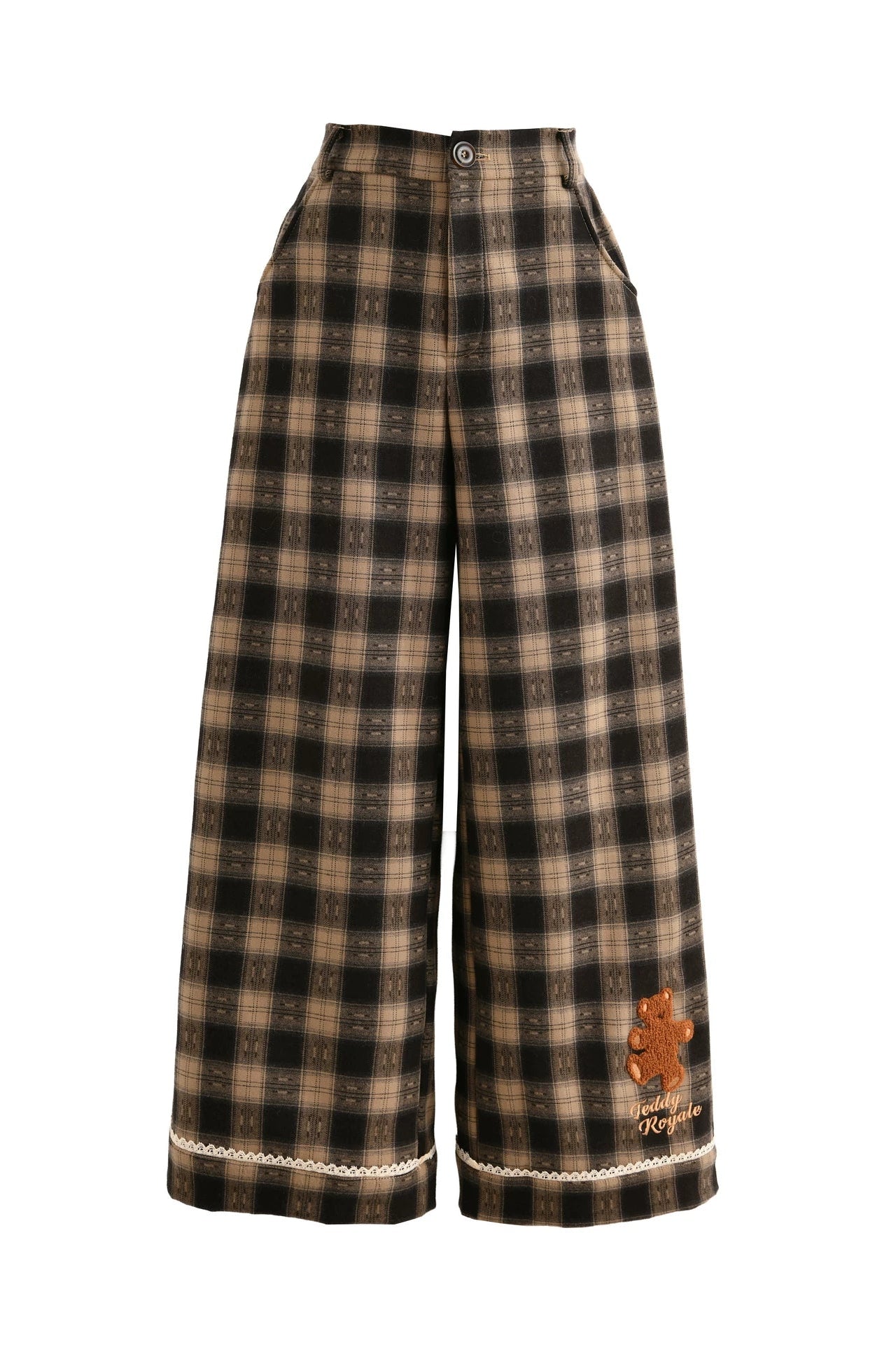 Fleece-Lined Wide Plaid Pants