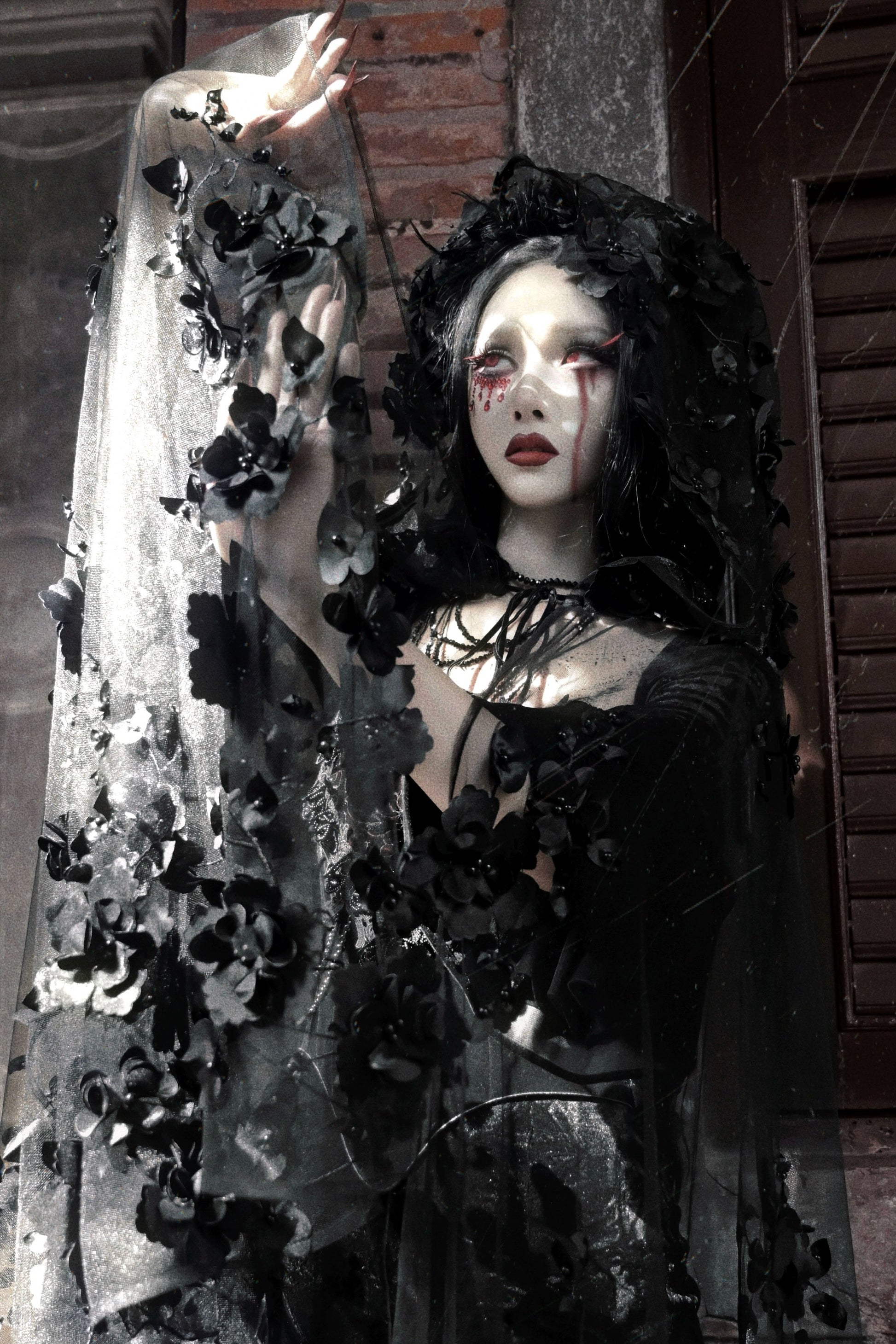 Blood supply original ◆ castle thriller gothic nail bead embroidered hooded cape jacket Halloween winter