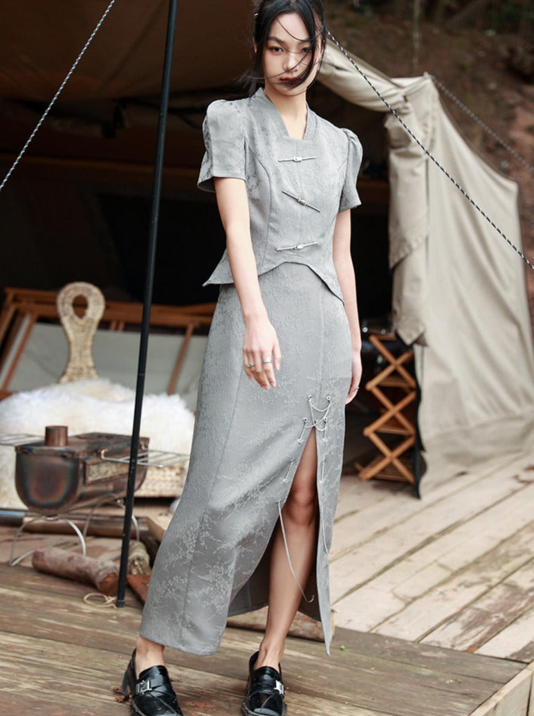 Elegant Chinese dress ancient traditional qipao tops hanfu cheongsam  two-piece set women cotton and linen temperament Tang suit tea art clothes  female