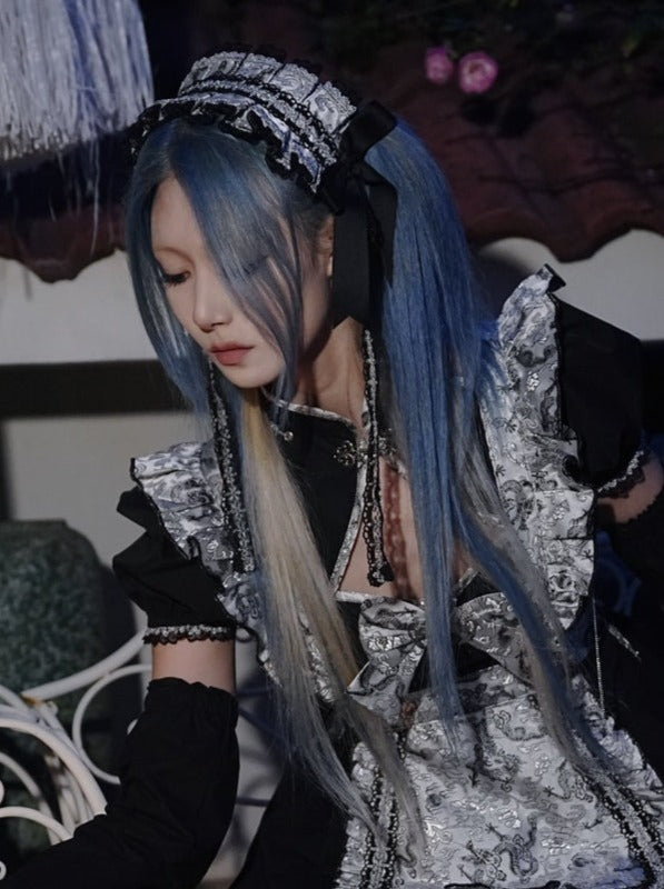 Silver Dragon Maid Lace Ribbon Headdress