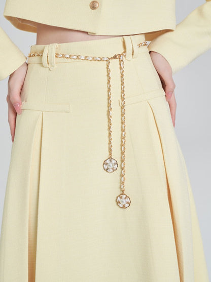 Milky Yellow Short Jacket + Long Flared Skirt