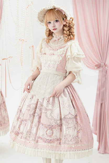 [Pre-order Deadline: April 26] Rococo Elegant Lace Pink Classic Lolita Dress + Apron + Bonnet