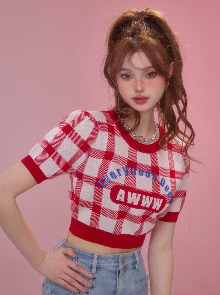 Gingham Check American Short Tops