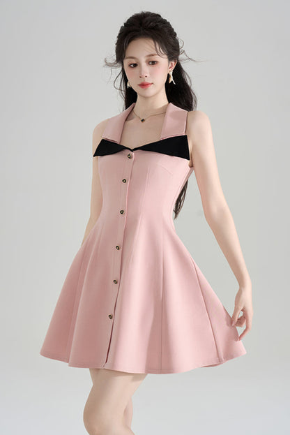 Robe nuisette française rose trapèze