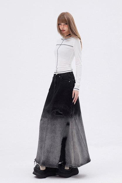 [Reservations] Washed Gradation Long Skirt