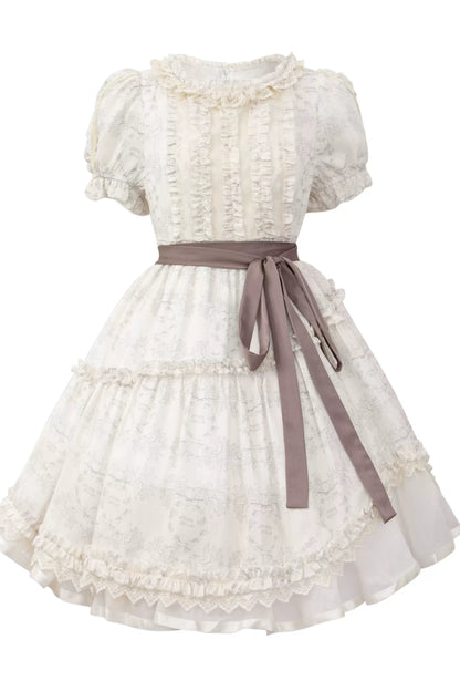 French Elegance Floral Lolita Dress + Badge + Headband + Headband