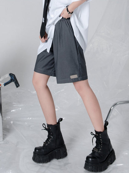 Cyberpunk Metal Plate Basic Straight Half Pants