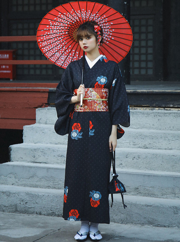 Gothic modern cross rose yukata 5-piece set